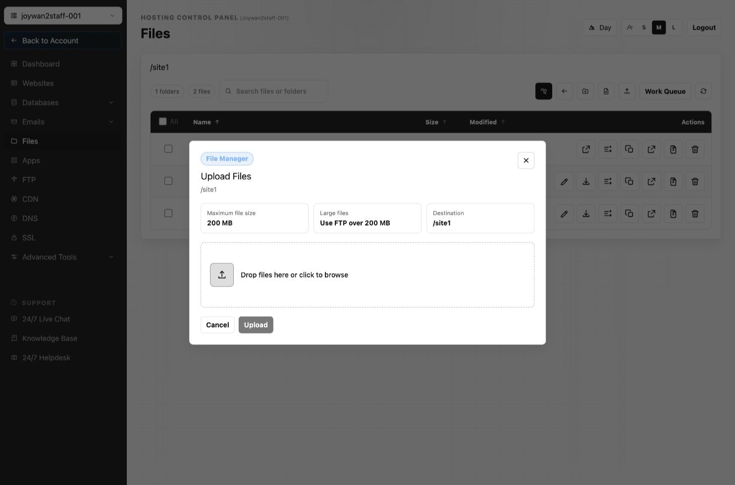 Current Control Panel screen