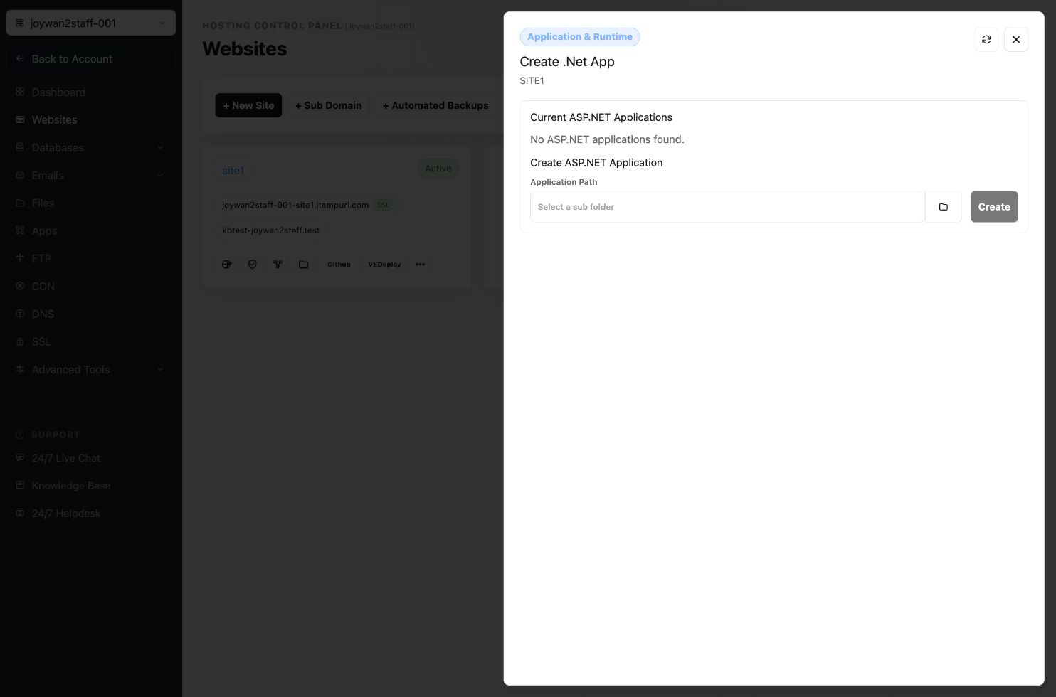 ASP.NET application folder selection