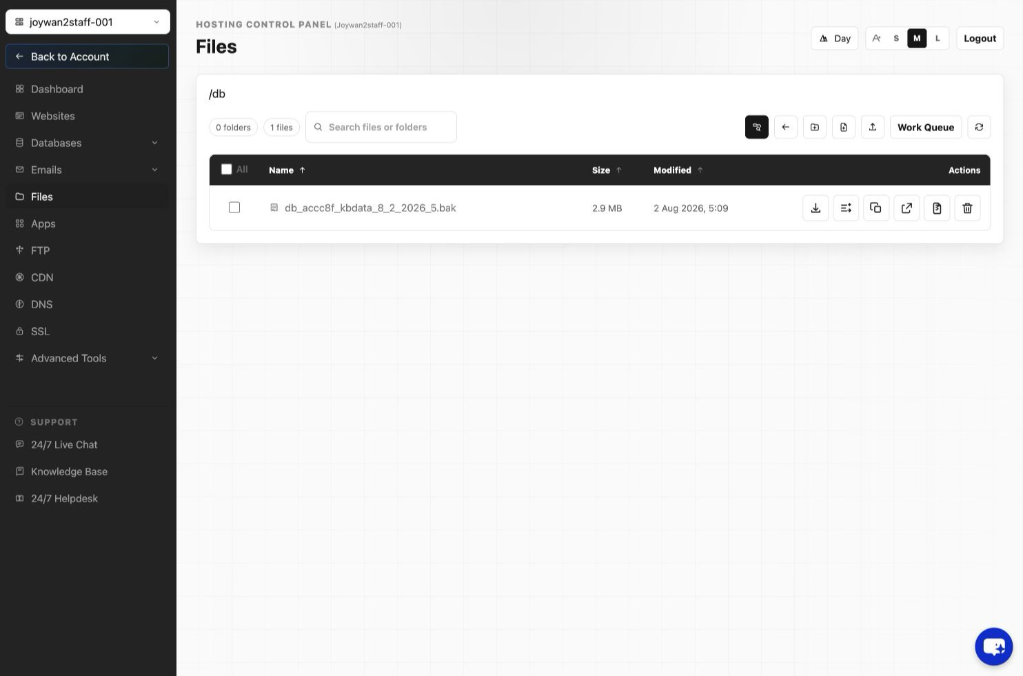 Current Control Panel screen
