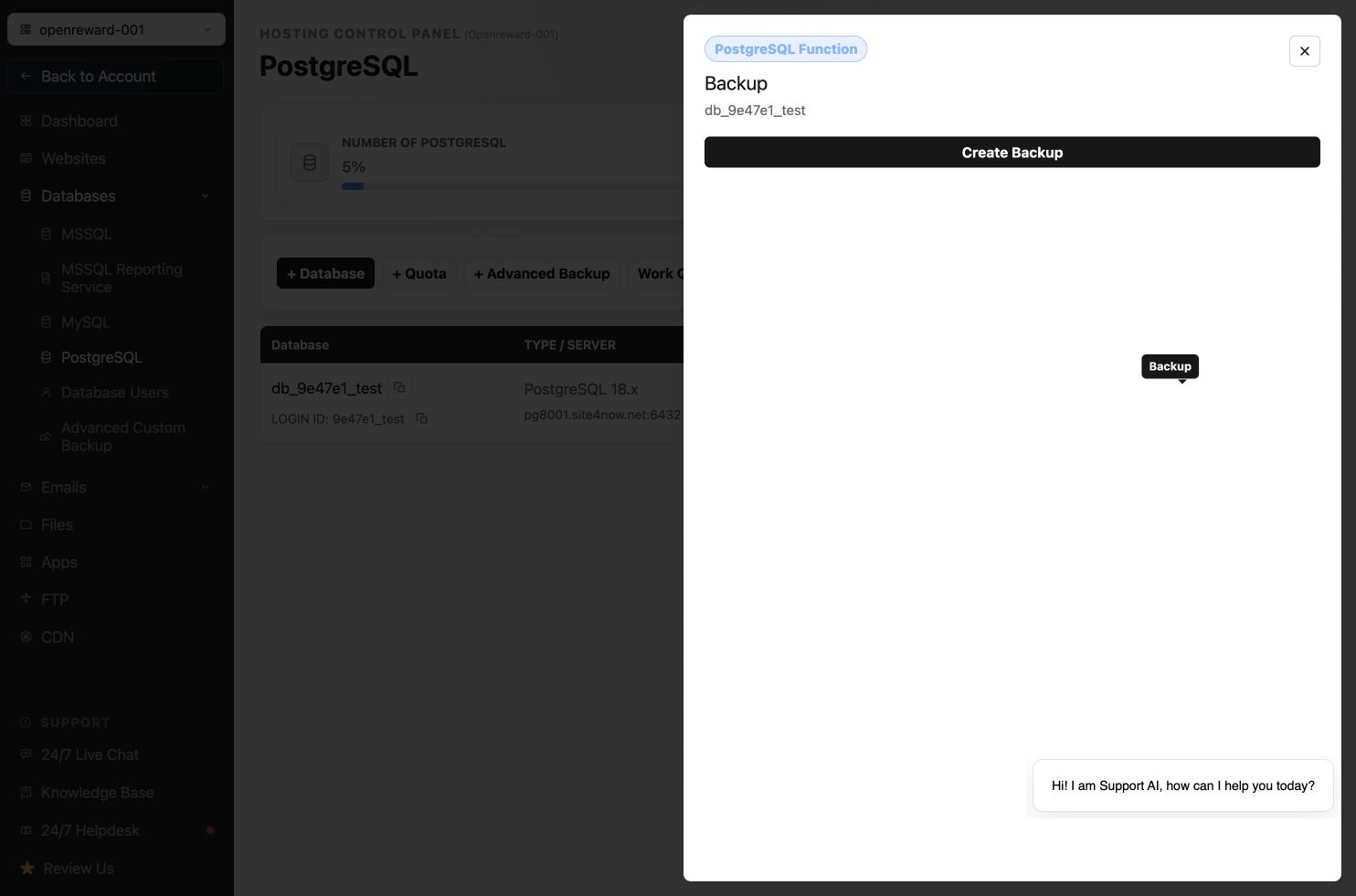 PostgreSQL database backup dialog