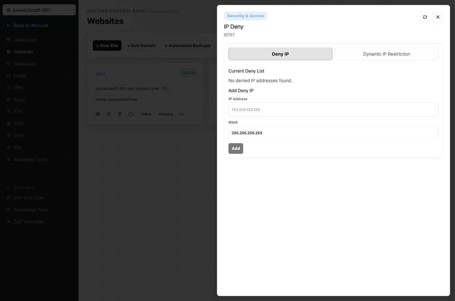 Website IP-deny settings